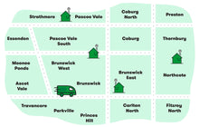 Load image into Gallery viewer, The Gluten-free Box Delivery Zone includes the following suburbs in the inner north of Melbourne. Strathmore, Pascoe Vale, Coburg North, Preston, Essendon, Pascoe Vale South, Coburg, Thornbury, Moonee Ponds, Brunswick West, Brunswick, Brunswick East, Northcote, Ascot Vale, Travancore, Parkville, Princes Hill, Carlton North and Fitzroy North