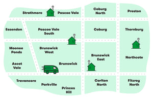 The Healthy Box Delivery Zone includes the following suburbs in the inner north of Melbourne. Strathmore, Pascoe Vale, Coburg North, Preston, Essendon, Pascoe Vale South, Coburg, Thornbury, Moonee Ponds, Brunswick West, Brunswick, Brunswick East, Northcote, Ascot Vale, Travancore, Parkville, Princes Hill, Carlton North and Fitzroy North